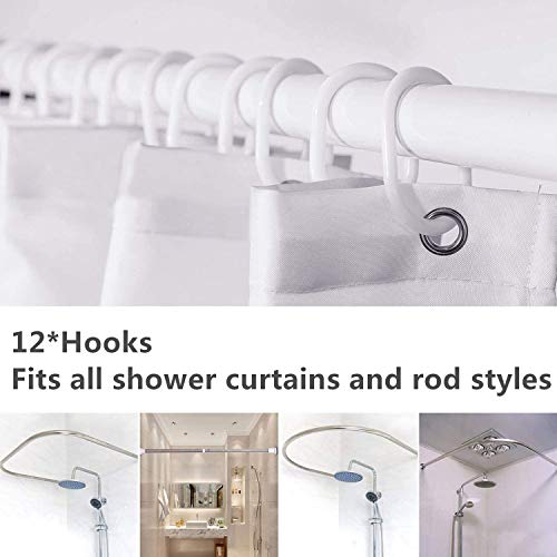 RosieLily White Marble Shower Curtain with 12 Hooks, White and Grey 3D