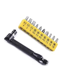 Pevor 10pcs Mini destornillador y juego de brocas, 1 4-inch Drive, en forma de L mango de extensión doble cabeza hexagonal llave de vaso destornillador plano Philips Torx puntas de destornillador Kit