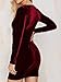 Clothink Women Velvet Plunge Front Lattice Detail Plain Bodycon Dress