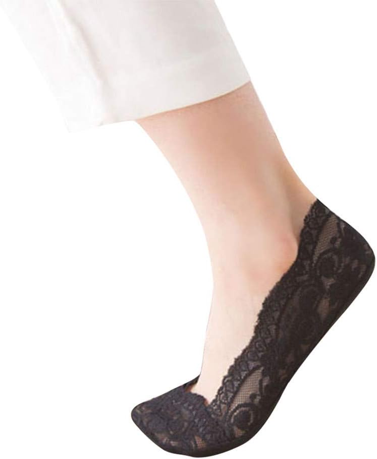 Fashion Womens Cotton Blend Lace Antiskid Invisible Low Cut Socks Toe Ankle Sock