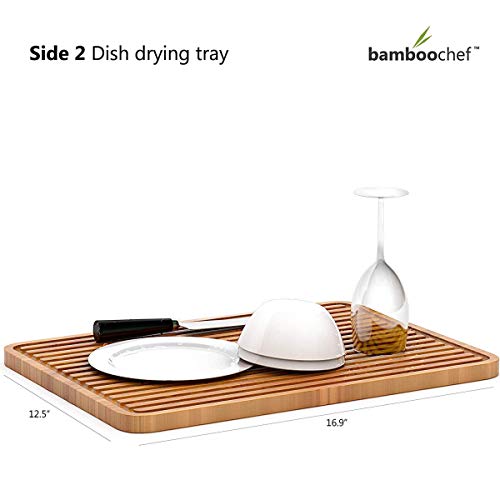 Extra Large Bamboo Cutting Board for Kitchen & Dish Drying Tray | Wooden Chopping Board | Wood Cutting Board | Simple Dish Drainer - Thumbnail 5