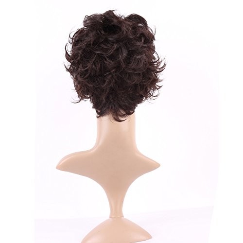 S-noilite Short Fluffy Curly Hair Wig Women Natural Brown Cosplay Daily Party Costume Full Wigs