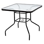 Tangkula 31.5" Patio Square Table Tempered Glass Metal Table Garden Yard Dining Table