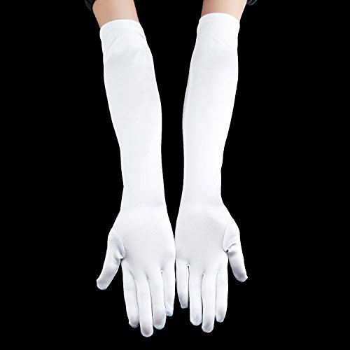 QNPRT 1920s Opera Satin Long Gloves 19.5" Elbow Length 12BL (White) - Thumbnail 3