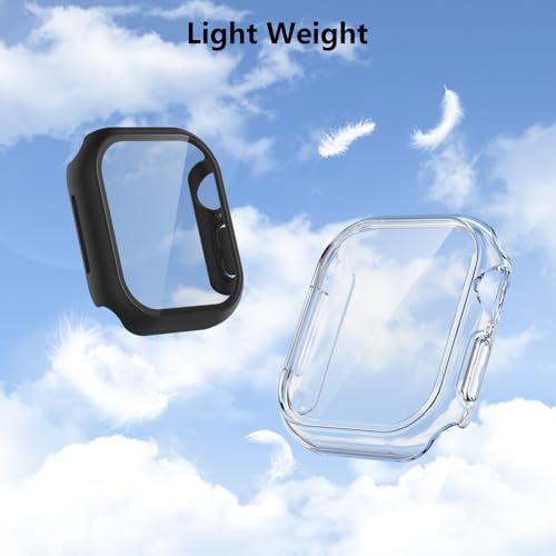 AOTUAO 4 Pieces Case Compatible with Apple Watch Series 11 10 46mm, Slim Hard PC Tempered Glass Screen Protector for iWatch Series 11 10 46mm (2 Black + 2 Transparent)