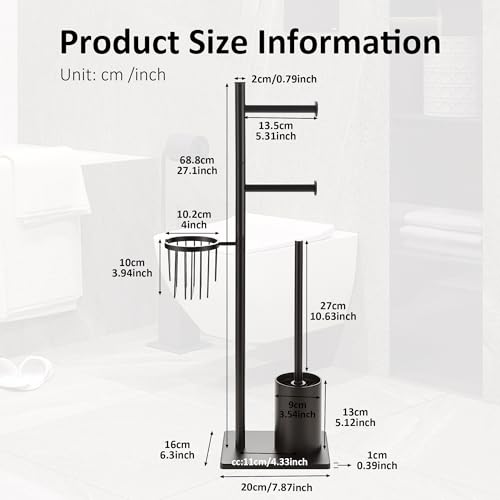 Toilet Paper Holder Set Stainless Steel Black Freestanding Toilet Brush and Storage Basket Perfect for Organizing Bathroom with Elegance and Practicality