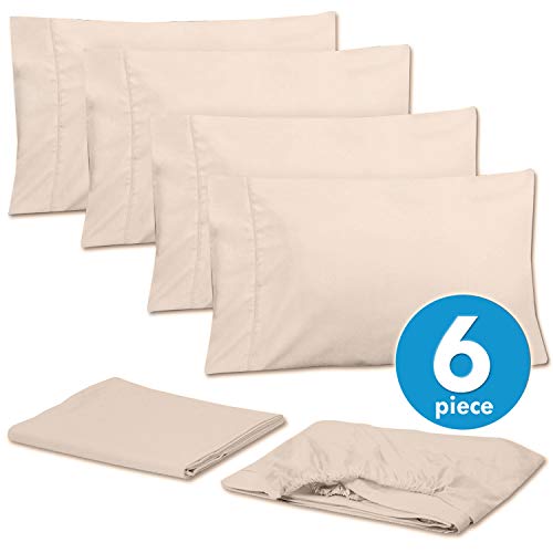 Queen Sheets Beige 6 Piece 1500 Supreme Collection Fine Brushed Microfiber Deep Pocket Queen