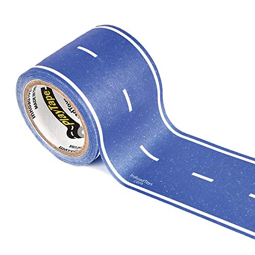 PlayTape Black Road - Road Car Tape Great for Kids, Sticker Roll for Cars Track and Train Sets, Stick to Floors and Walls, Quick Cleanup, Children Toys Birthday Gift (30'x2 - Single Roll, Blue) - Thumbnail 5