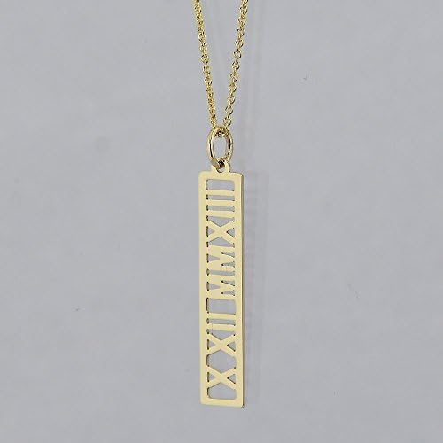 Roman Numeral Dainty Vertical 1 Inch Open Bar Personalized Name Pendant Solid 10k Gold Jewelry