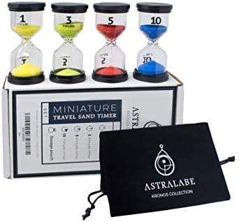 Sand Timer Hourglass Travel Set of 4 + Storage Pouch | 1 minute, 3 min, 5 min, 10 min | Perfect for Games, Home, Office, Kitchen, Classroom, Toothbrush Timer for Kids