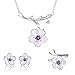 ISAACSONG.DESIGN 925 Sterling Silver Daisy/SAKURA/Snowflake Flower Crystal Pendant Necklace Earring Bracelets Ring Set for Women (Purple Crystal SAKURA flower)
