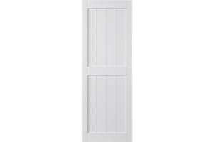 COSHOMER 30in x 84in White Sliding Barn Door, Solid Barn Door Slab Covered with Water-Proof PVC Surface, MDF, Easy Assembly, H-Frame