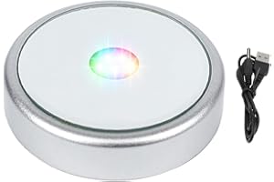 PHOSOK LED Multimodal Multicolor Light Base Silver Lighted Stand for Crystal Art Display Round Stand