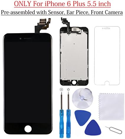 for iPhone 6s Screen Replacement White 4.7" LCD Display 3D Touch Digitizer Frame Assembly Full Repair Kit, with Proximity Sensor, Earpiece Speaker, Front Camera (6p Black)