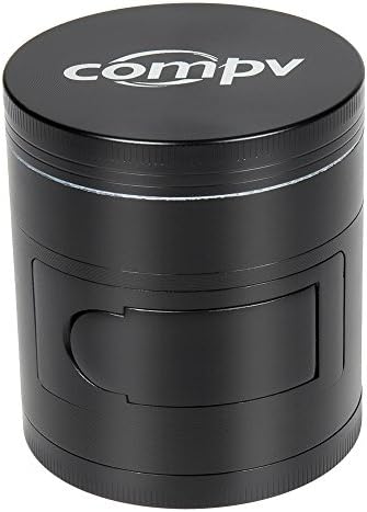Compv Large Black Spice Herb Grinder - Four Piece with Pollen Catcher - 2.4 Inches Tall,Best Herb Crusher for Tobacco, Weed, Tea, Herbs and Spices