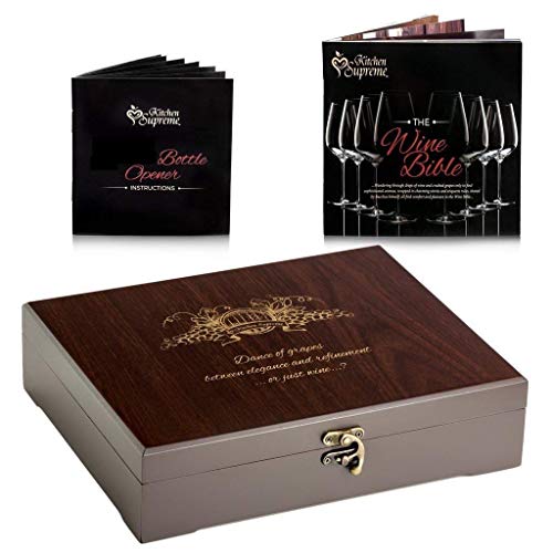 Corkscrew Wine Openers Best Sellers - 7 Bottle Accessories Kit with Stand, Plug, Wine Aerator, Drip Ring, Foil Cutter & EXTRA Teflon Spiral + Engraved Wooden Box Gift Set - Thumbnail 4