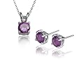 Sterling Silver 6mm Round Amethyst Stud Earring and Pendant Set