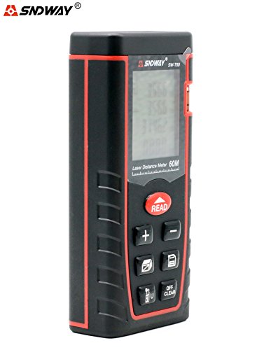 SNDWAY SW-T60 60M 197FT Laser Distance Meter Digital Diastmeter Laser Range Finder Meter Area Volume Measure Tool with LCD 4 Line Display