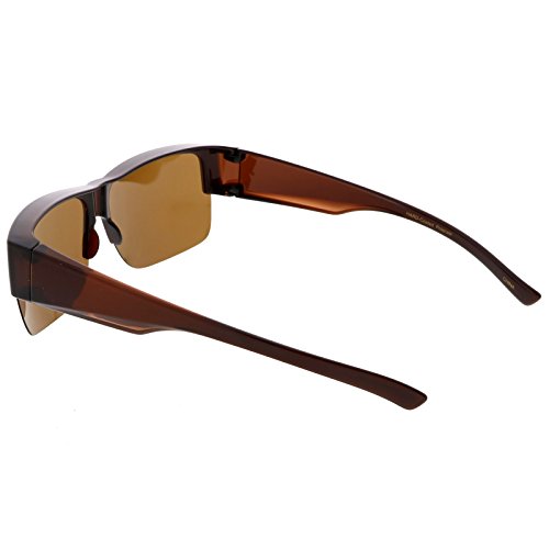 zeroUV - Large Wide Arms Semi Rimless Polarized Lens Rectangle Sunglasses 65mm (Brown / Brown)