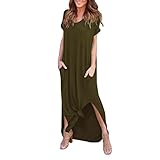 Kimloog Women's Short Sleeve Summer Casual Loose T-Shirt Long Maxi Dress Side Split Beach Sundress (M, Army Green)