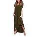 Kimloog Women's Short Sleeve Summer Casual Loose T-Shirt Long Maxi Dress Side Split Beach Sundress (M, Army Green)