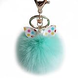 Kemilove Faux Rabbit Fur Ball + Cute Ears Keychain Handbag Key Ring (Green)