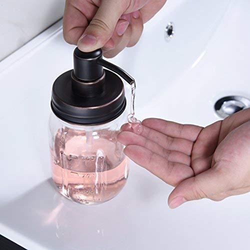 GICASA Rustproof 304 Stainless Steel Mason Jar Lotion Dispenser,Clear Glass Countertop Soap Dispenser for Bathroom Accessories, Oil Rubbed Bronze