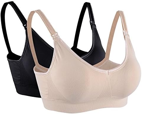 Bapabag Womens Seamless Nursing Bra Bralette with Free Bra Extenders 3PACK/2PACK (S, 2PCS/Pack(Black Nude))