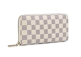Daisy Rose Women’s Checkered Zip Around Wallet and Phone Clutch - RFID Blocking with Card Holder Organizer -PU Vegan Leather, Cream
