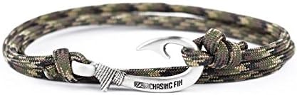 Chasing FinFish Hook Pendant Bracelet - Cool 30-Inch Military-Grade 550 Paracord Bracelet & Anklet - Adjustable Size, 100% Nylon Nautical & Fishing Accessory Hook Pendant, Pewter (Ground War, Pewter)