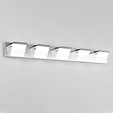 Liilokte 5-Light LED Modern Bathroom Vanity Light Fixtures (40-Inch, Cool White 6000K), Chrome Modern Acrylic Bathroom Wall L