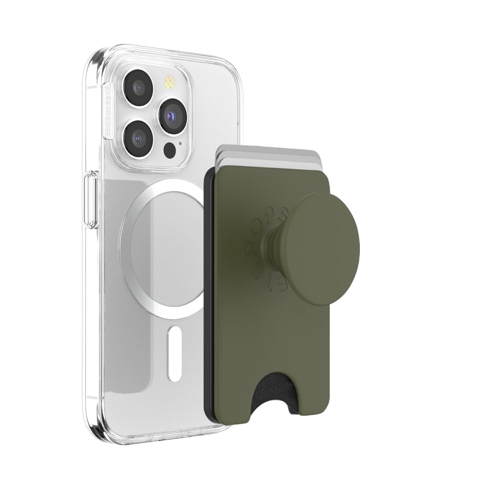 PopSockets Phone Wallet for MagSafe, Phone Card Holder with Grip, Green - Fatigue