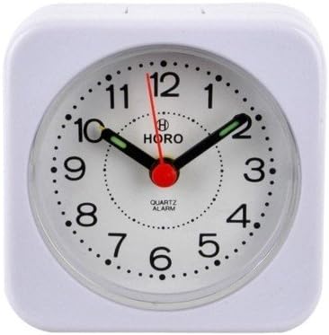 HORO (Imported - 2.3 "Inch Table Clock - Number Dial/Crystal Glass 6x6x3 (Step Movement - White Plastic Case)