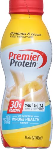 PREMIER PROTEIN 30G PROTEIN SHAKE, BANANAS & CREAM, 30G PROTEIN, 1G SUGAR, 24 VITAMINS & MINERALS, NUTRIENTS TO SUPPORT IMMUNE HEALTH,11.5 FL OZ