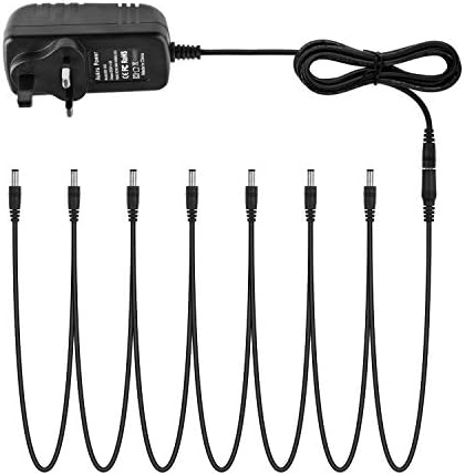 Aukru Pedal Power Supply DC 9V Guitar Effects Pedal Power Supply 5.5mm Adapter with 7 Way Daisy Chain Splitter Cable