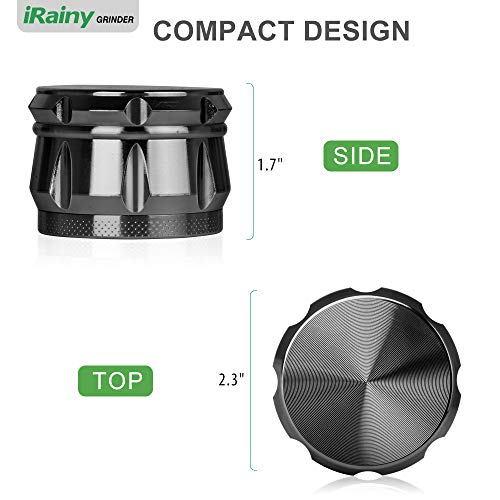 iRainy G2 Pro 2.3 Inch Spice Herb Grinder 4 Pieces with Pollen Catcher (Black)