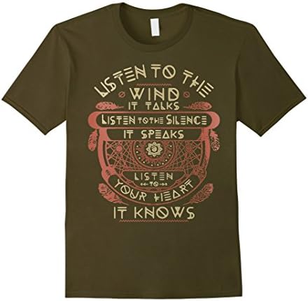 Men's LISTEN TO THE WIND IT TALKS, LISTEN TO THE SILENCE tshirt Large Olive