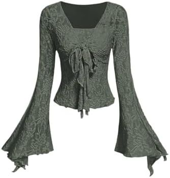 Verdusa Women's Y2k Bell Sleeve V Neck Mesh Going Out Crop Top