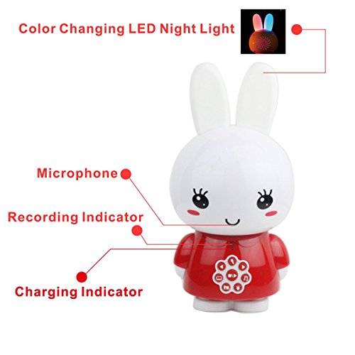alilo Honey Bunny 8GB Children MP3 Player Light Toy for Baby, Silicone Teether Ears, Music Story Song Included (Red) - Thumbnail 3