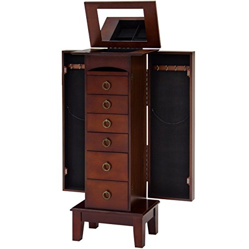 Best Choice Products Wooden Standing Jewelry Armoire Cabinet Chest Organizer