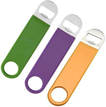 QLL 3 Pack 7" Heavy Duty Flat Bottle Opener, Purple Orange Green Stainless Steel Beer Opener