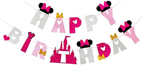 Glitter Minnie Mouse Inspired Happy Birthday Banner Girls Party Decoration Supplies