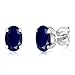 Gem Stone King 925 Sterling Silver Blue Sapphire Stud Earrings For Women | 1.10 Cttw | Gemstone Birthstone | Oval 6X4MM