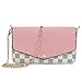 Womens Checkered Small Chain Cross Body Bag Leather Flap Purse (White)