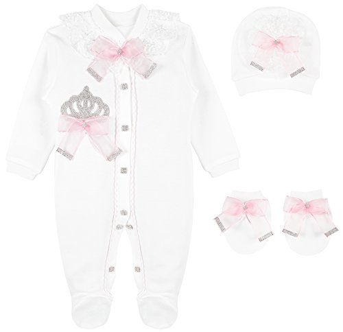Lilax Baby Girl Jewels Crown Layette 3 Piece Gift Set 3-6 Months Pink