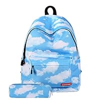 KaixinRoom Girls School Backpack Casual Canvas Printing School Bag (Blue (Cloud))