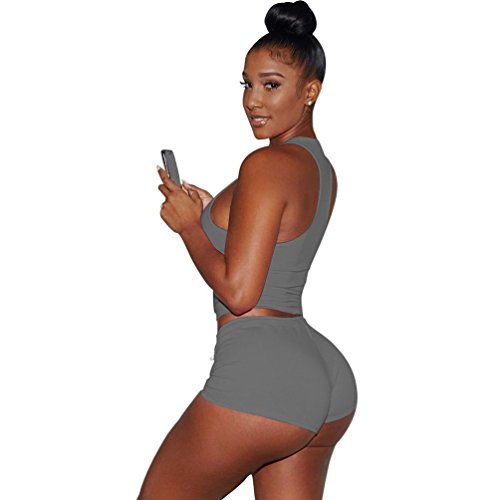 OVERMAL Women 2 Piece Set Sleeveless Split Casual Short Pants Casual Outfit Sportswear (L, Gray)