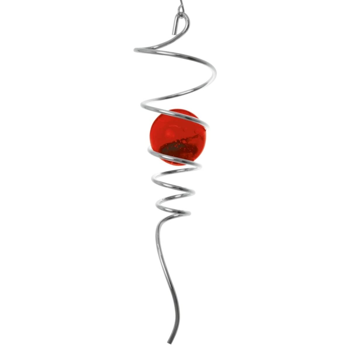 CIM Stainless steel wind spinner - SPIRAL TAIL RED - 7 x 28 cm - coloured glass ball Ø 50mm - incl. nylon cord, hook and ball bearing swivel