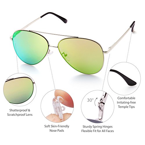 Aviator Sunglasses for Women, Designer Eyewear with Case, UV400 Protection, Non Polarized, Metal Frame, Eyewear for Driving Fishing Sports