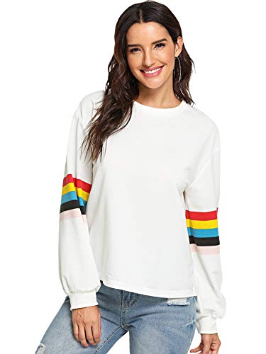SweatyRocks Women's Crewneck Color Block Stripe Pullover Fleece Sweatshirt Long Sleeve T-Shirts Blouses Top